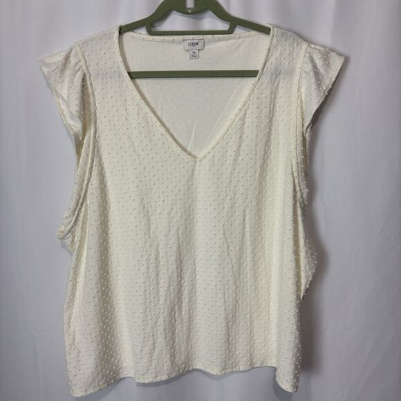 J. Crew Women's Green Swiss Dot Key Hole Flutter Sleeve Lined Blouse Top Size 3X - Picture 1 of 6